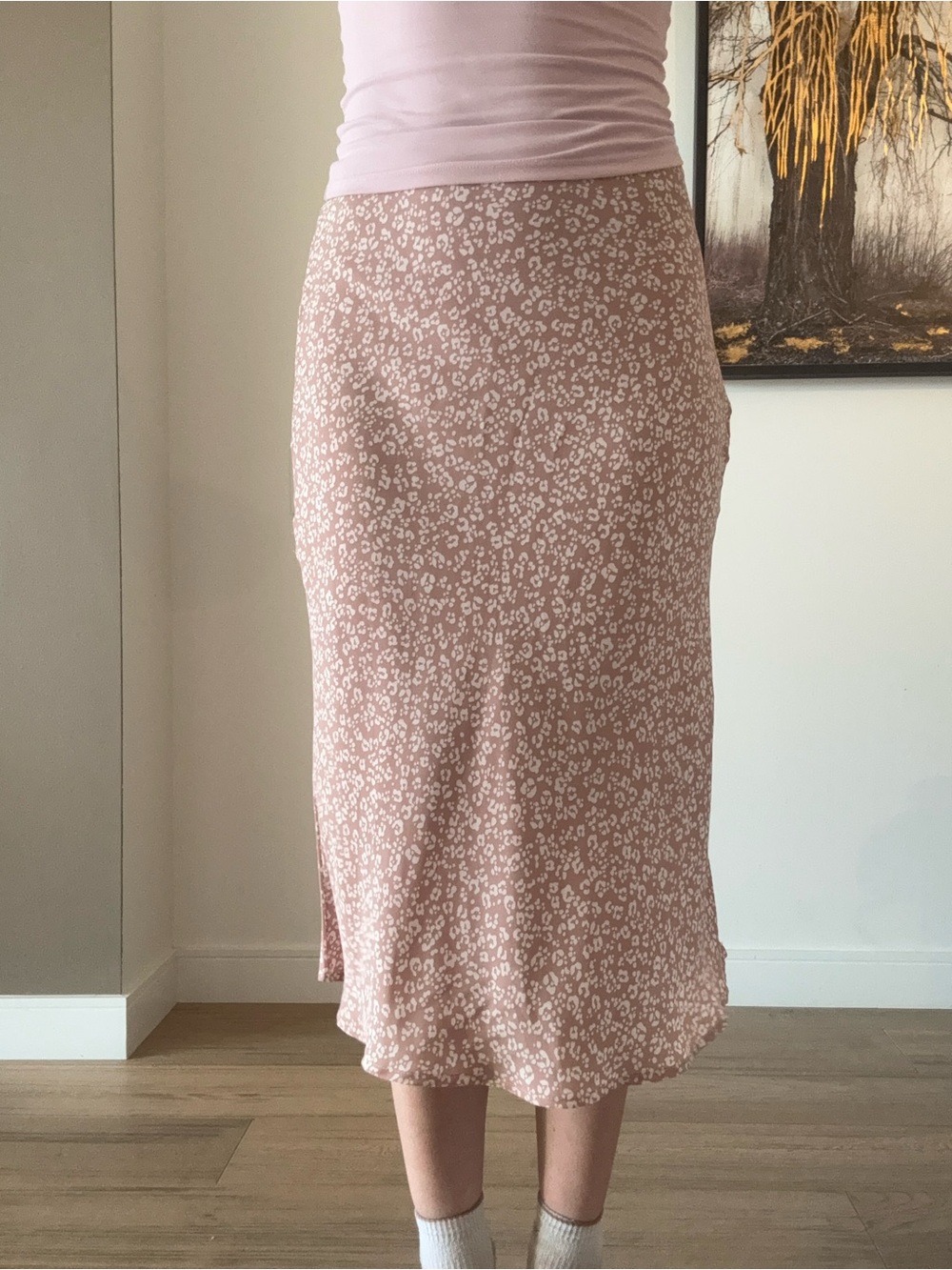 Dusty Pink Printed Midi Skirt — Feminine Everyday Essential
